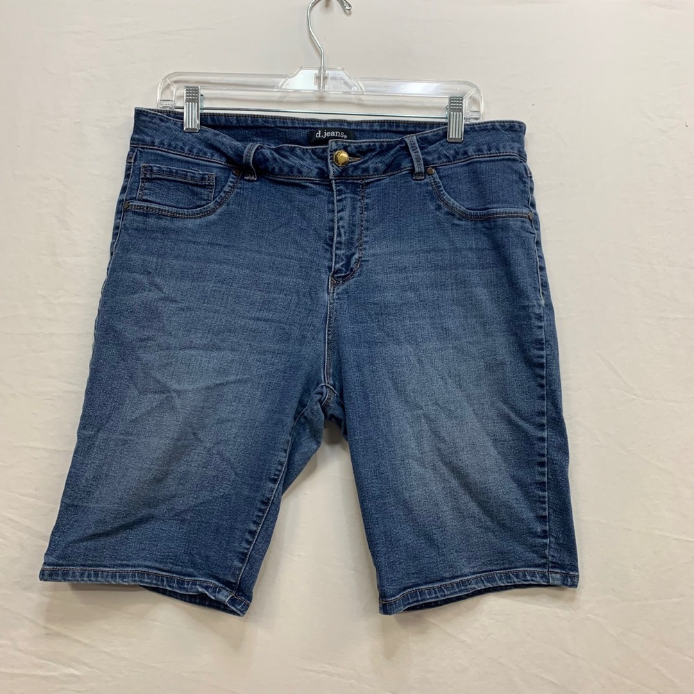 d.jeans Women Blue Denim Bermuda Shorts Size 14 Mid Rise Stretch 5-Pocket